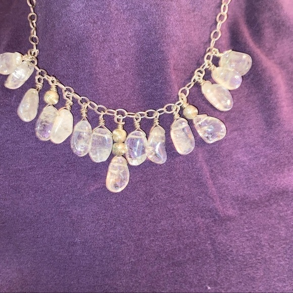 Organic teardrop crystals dangle from carved silver beads along a silver chain. - Picture 3 of 5